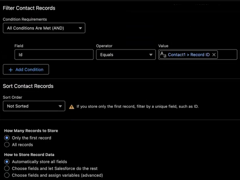 Retrieving Contact Records in Flow - Step