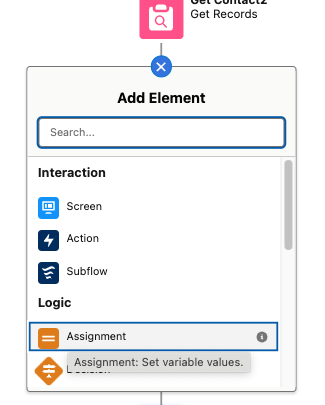 Adding an Assignment Element in Flow Builder